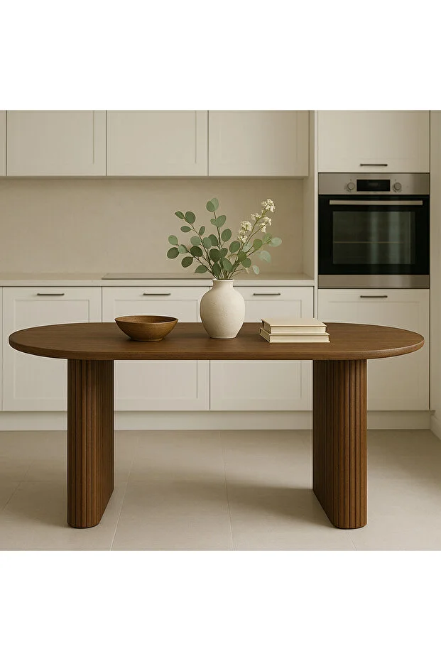 Masif Kayın Ağacından Oval Modern Yemek Masası – 180×80×75 cm